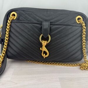 Rebecca Minkoff Black and Gold Quilted Crossbody 2 way Bag.